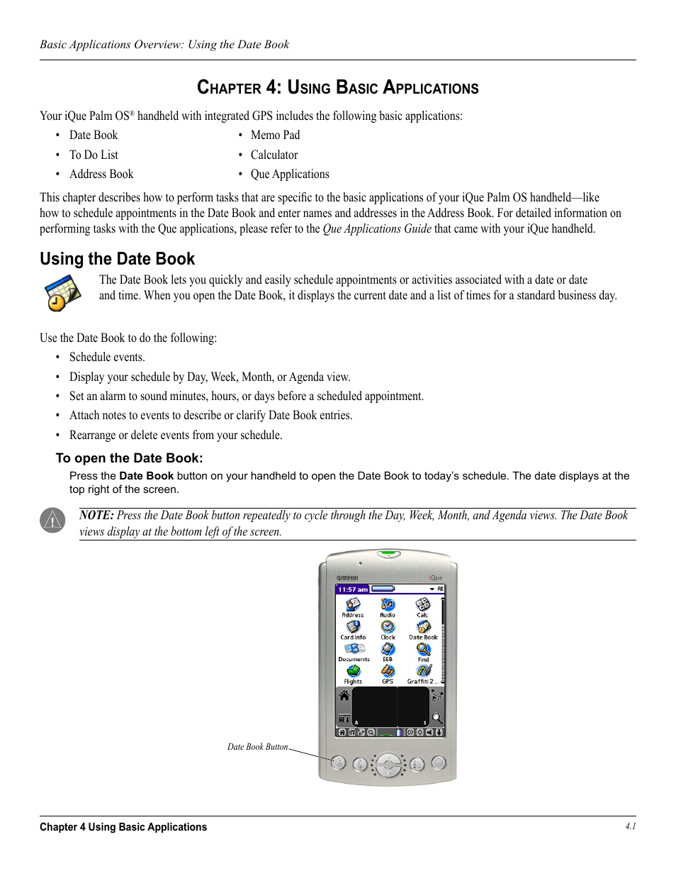 Chapter 4: basic applications, Using the date book, Chapter 4: using basic applications | Garmin iQue 3600a User Manual | Page 46 / 124