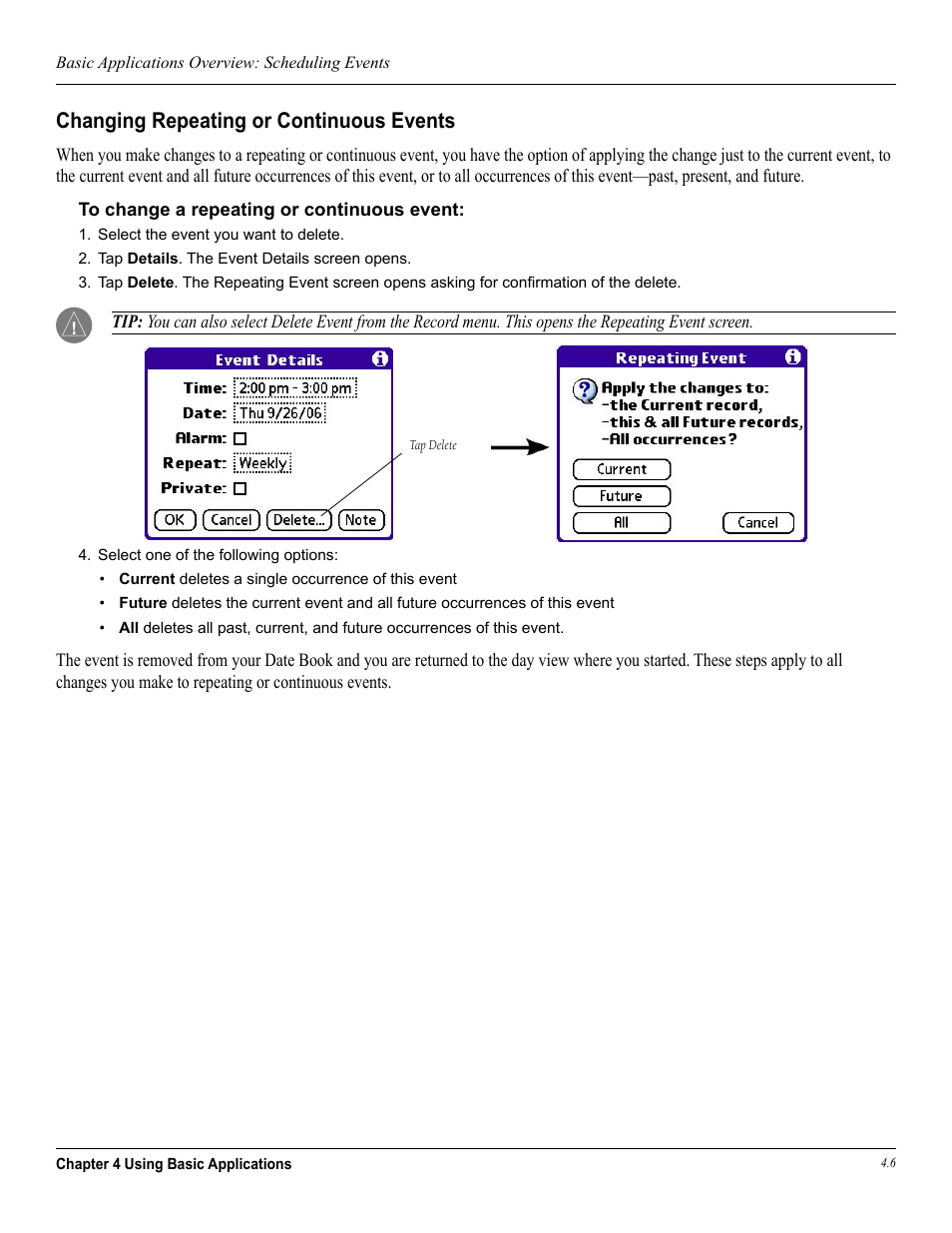 Changing repeating or continuous events | Garmin iQue 3600a User Manual | Page 51 / 124