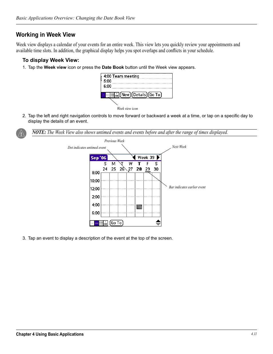 Working in week view | Garmin iQue 3600a User Manual | Page 56 / 124