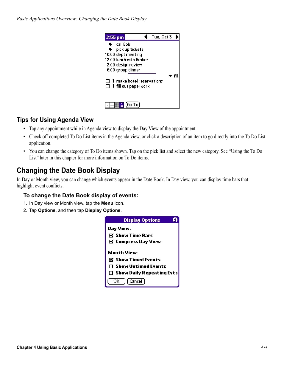 Tips for using agenda view, Changing the date book display | Garmin iQue 3600a User Manual | Page 59 / 124