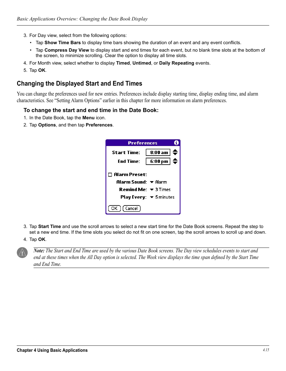 Changing the displayed start and end times | Garmin iQue 3600a User Manual | Page 60 / 124