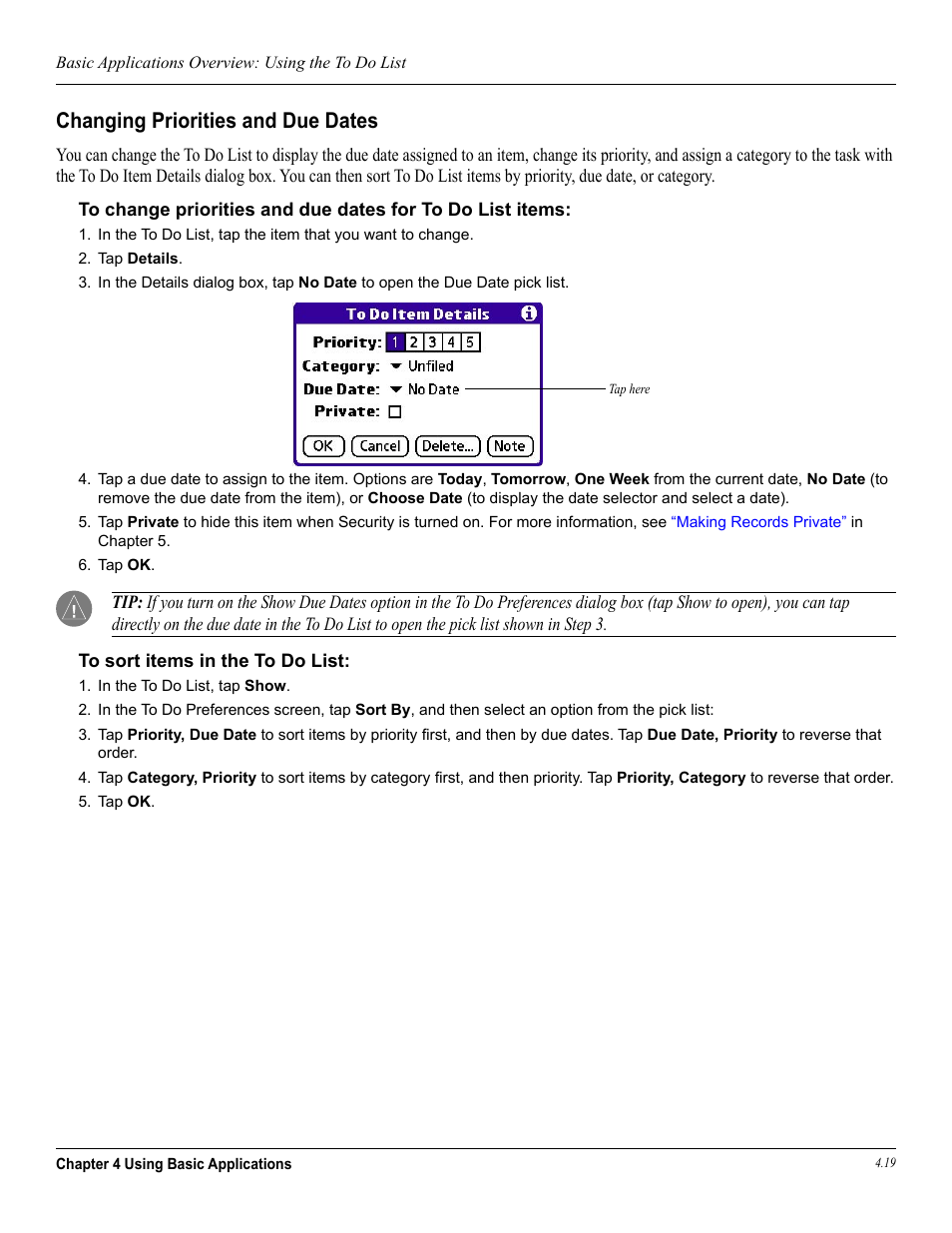 Changing priorities and due dates | Garmin iQue 3600a User Manual | Page 64 / 124