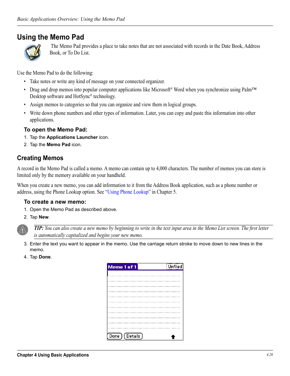 Using the memo pad, Creating memos | Garmin iQue 3600a User Manual | Page 71 / 124