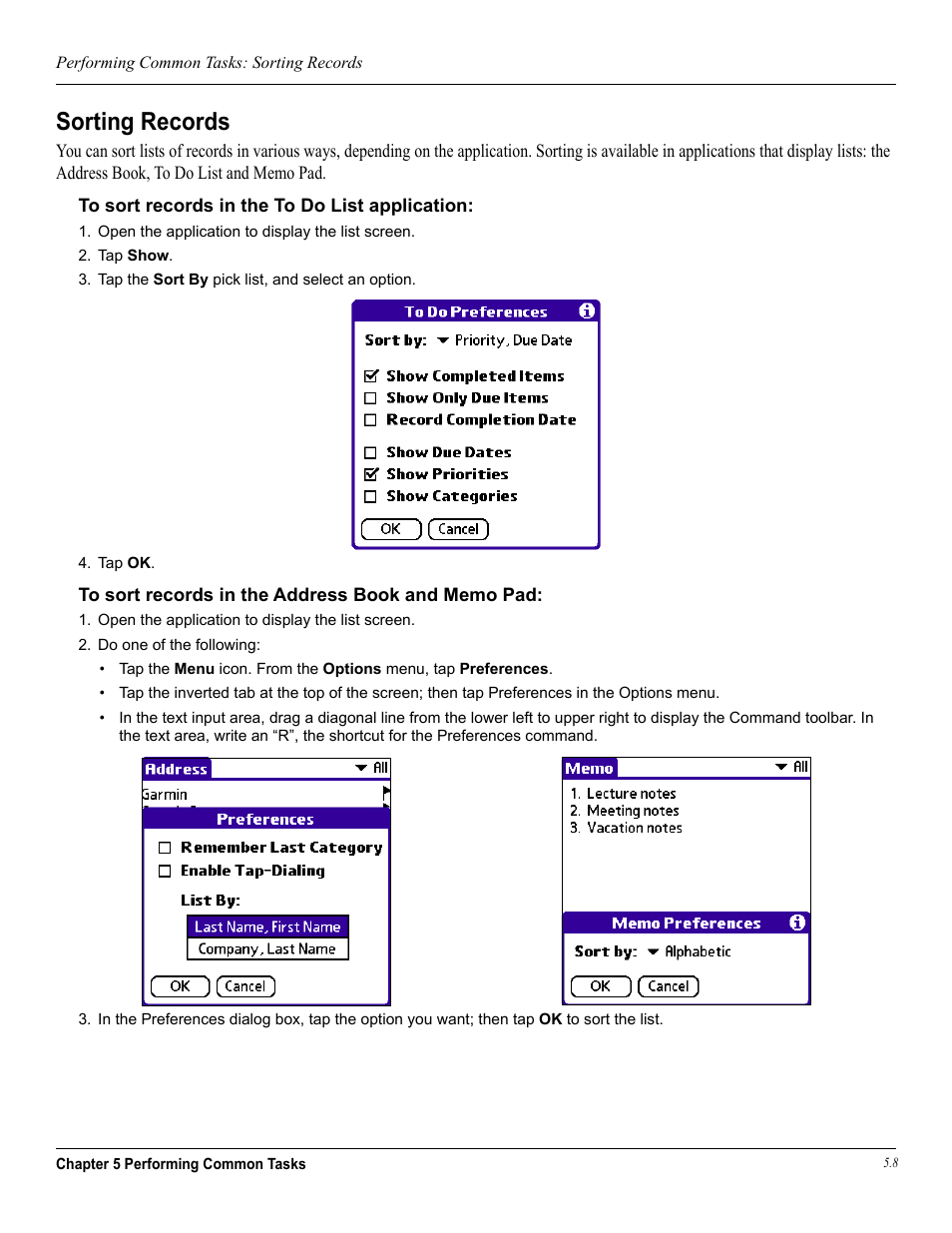 Sorting records | Garmin iQue 3600a User Manual | Page 82 / 124