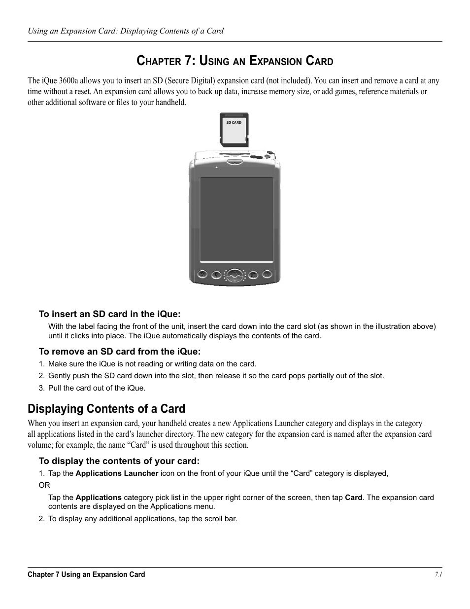 Chapter 7: expansion cards, Displaying contents of a card, Chapter 7: using an expansion card | Garmin iQue 3600a User Manual | Page 91 / 124