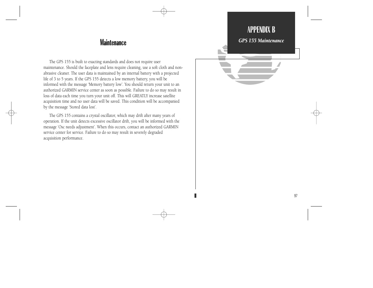 Maintenance, Appendix b | Garmin GPS 165 TSO User Manual | Page 107 / 132