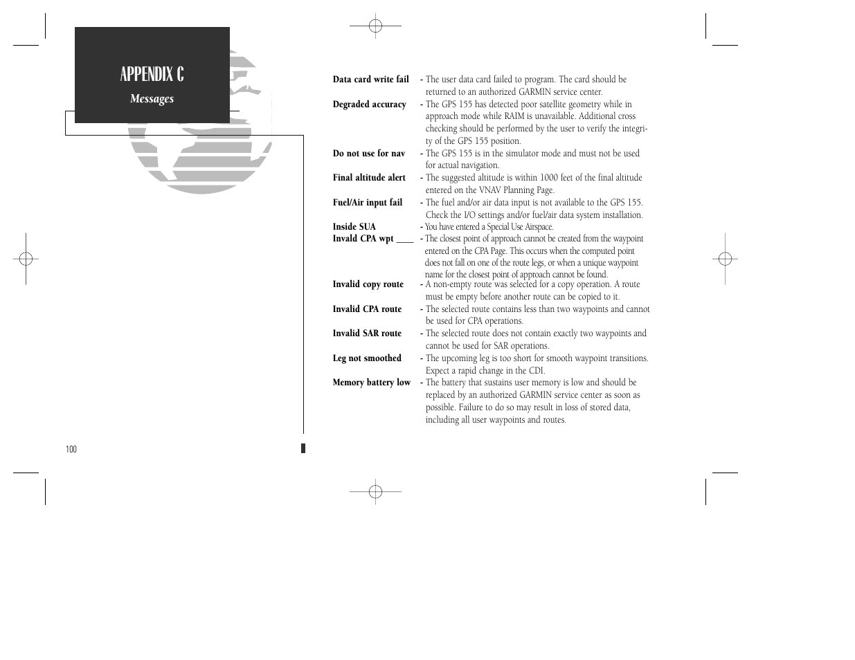 Appendix c | Garmin GPS 165 TSO User Manual | Page 110 / 132