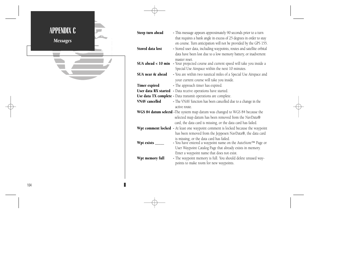 Appendix c | Garmin GPS 165 TSO User Manual | Page 114 / 132