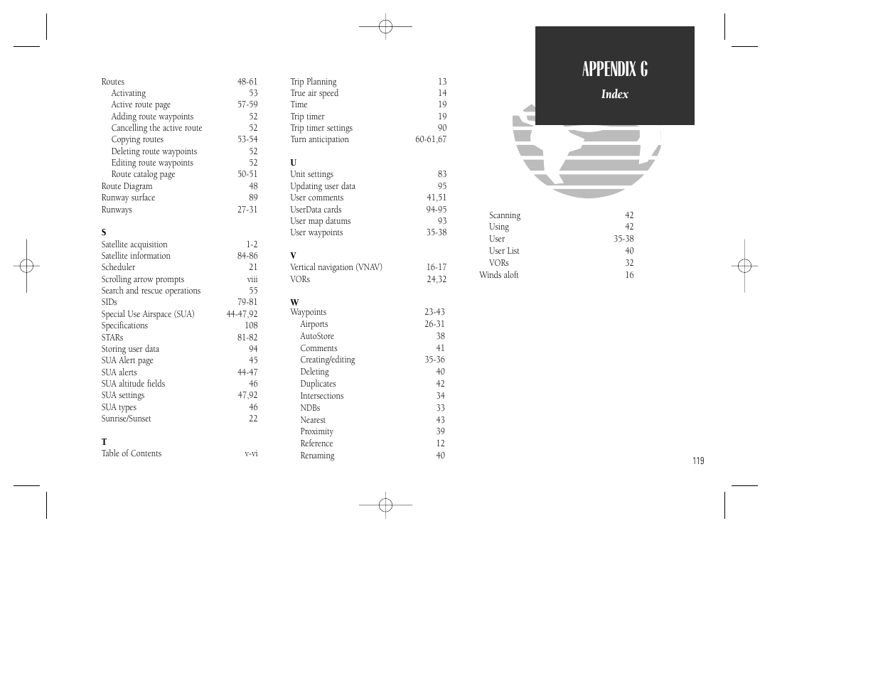 Appendix g, Index | Garmin GPS 165 TSO User Manual | Page 129 / 132