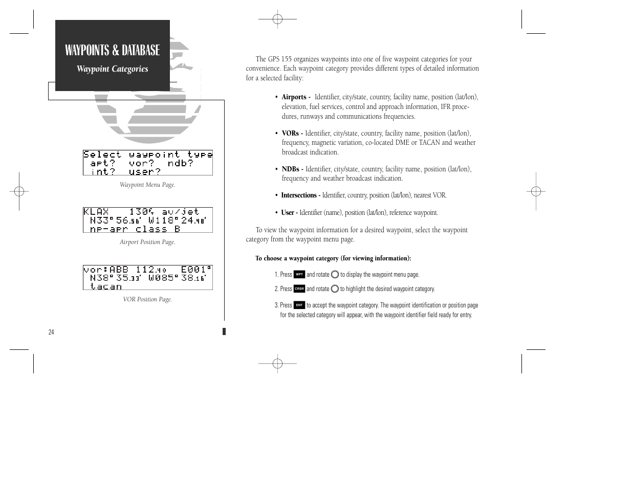 Waypoints & database | Garmin GPS 165 TSO User Manual | Page 34 / 132