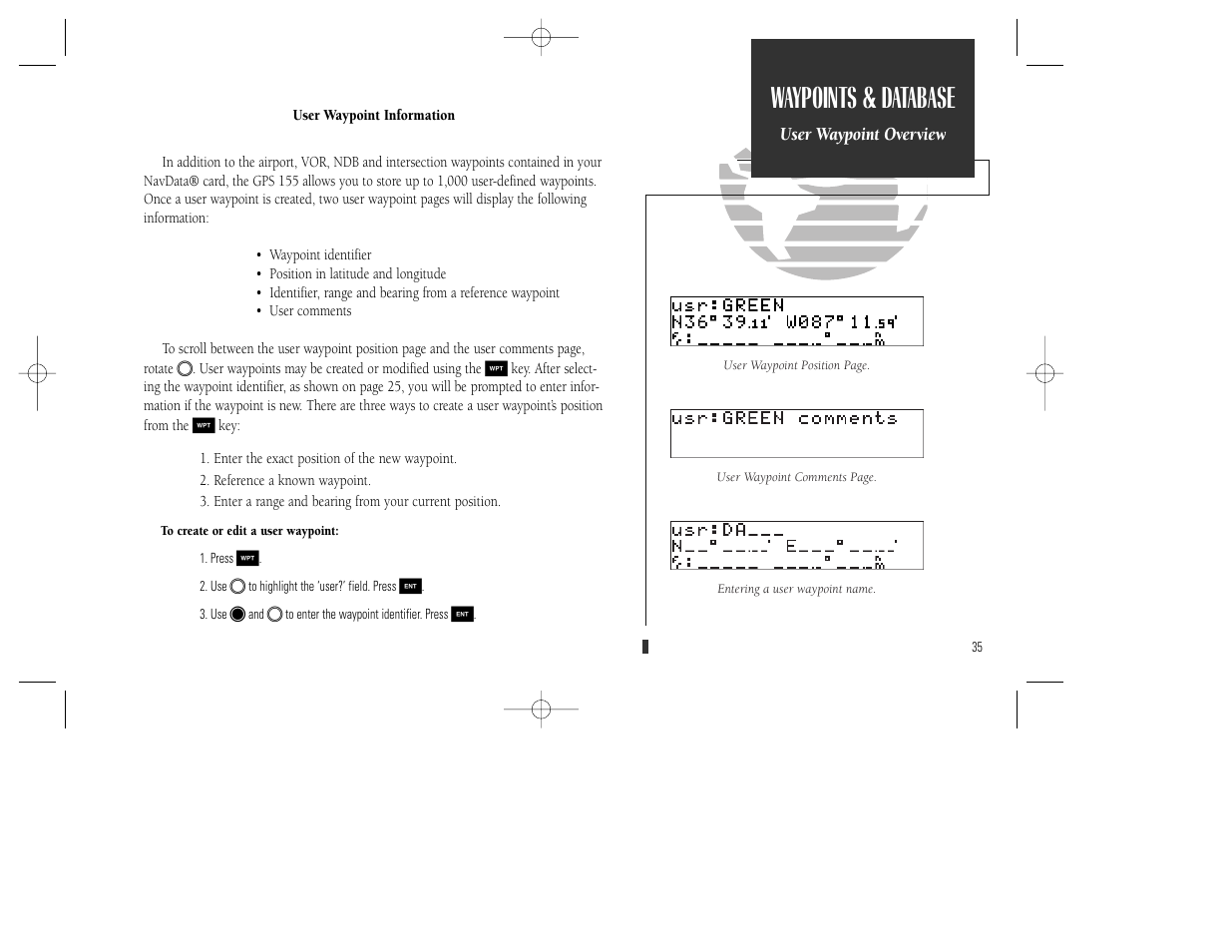 Waypoints & database | Garmin GPS 165 TSO User Manual | Page 45 / 132