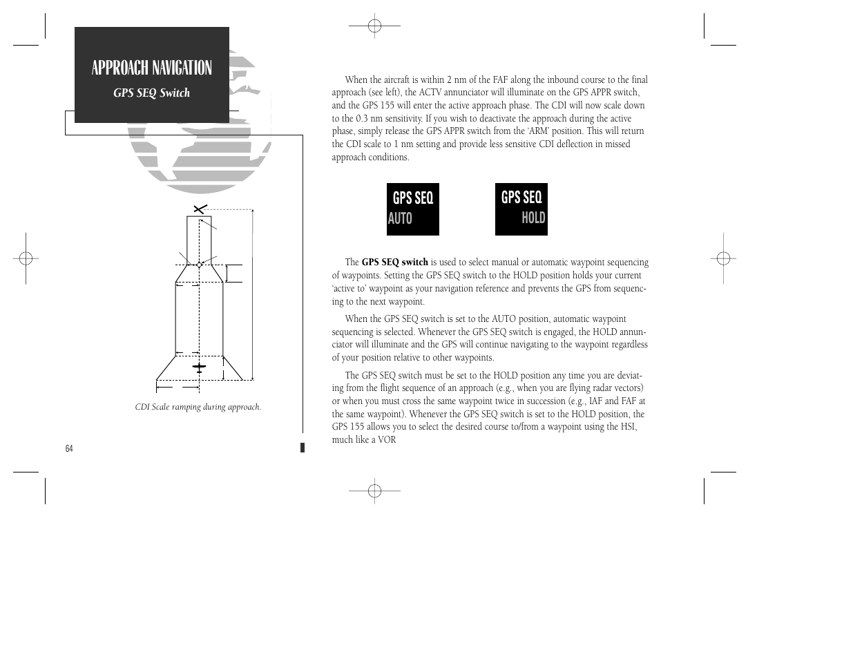 Approach navigation, Gps seq, Auto actv | Auto hold | Garmin GPS 165 TSO User Manual | Page 74 / 132