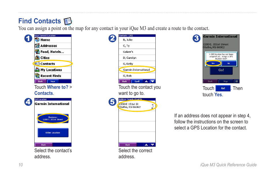 Find contacts | Garmin iQue M3 User Manual | Page 10 / 20