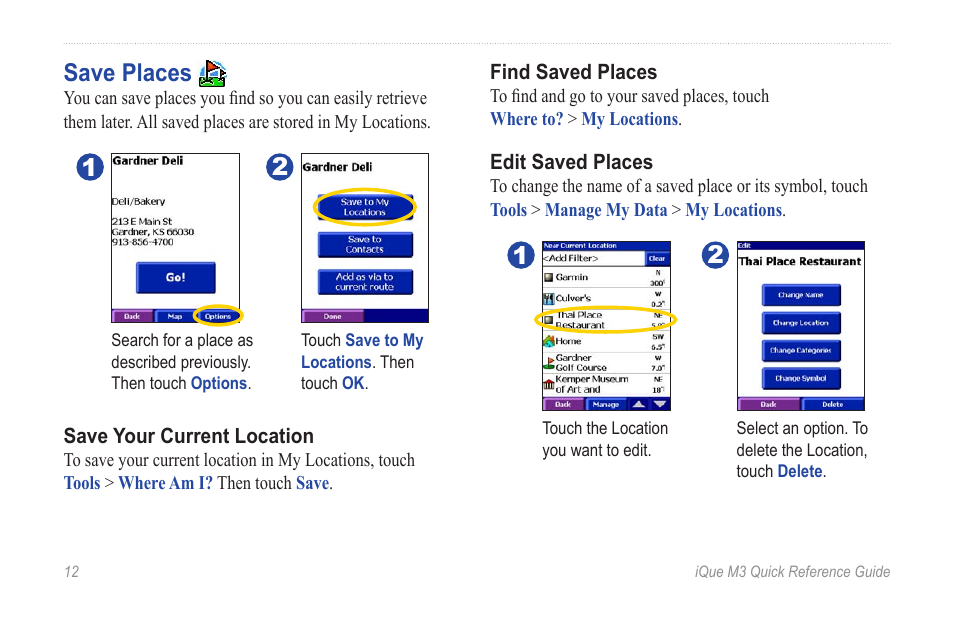 Save places | Garmin iQue M3 User Manual | Page 12 / 20