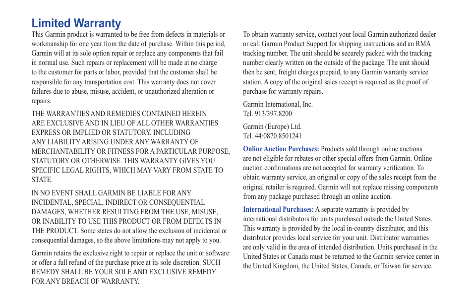 Limited warranty | Garmin iQue M3 User Manual | Page 19 / 20