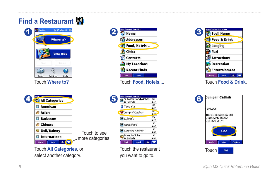 Find a restaurant | Garmin iQue M3 User Manual | Page 6 / 20