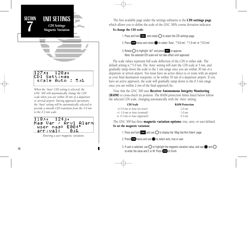 Appendix c, Unit settings | Garmin GNC 300 User Manual | Page 106 / 142