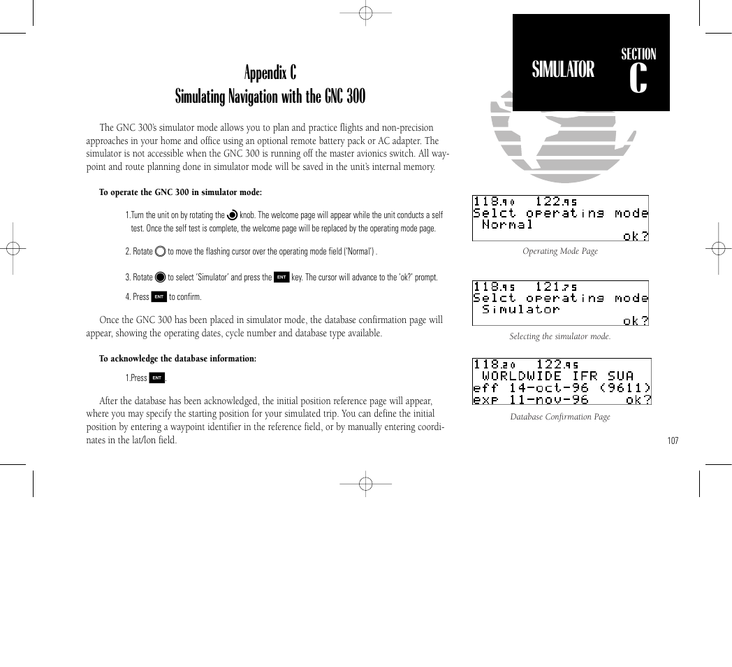 Simulator, Getting started, Appendix c simulating navigation with the gnc 300 | Garmin GNC 300 User Manual | Page 117 / 142