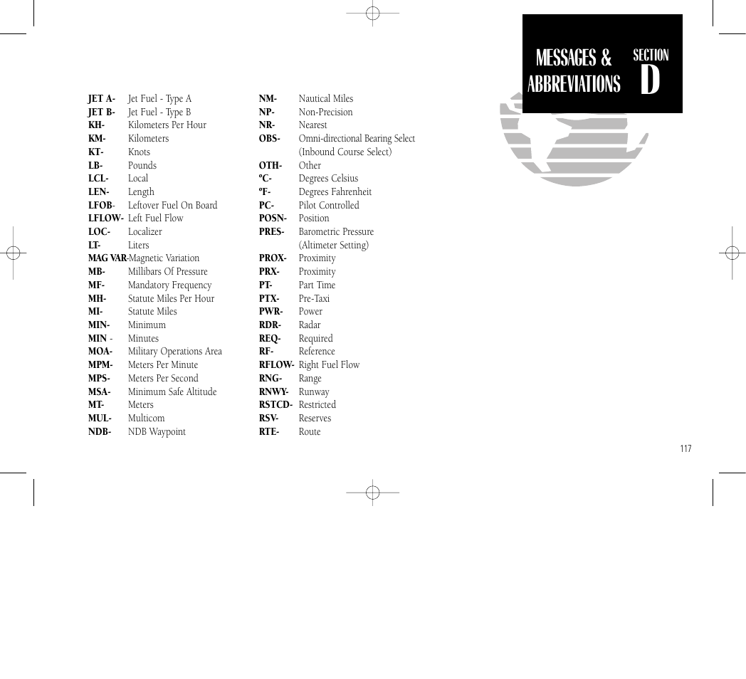 Messages & abbreviations, Appendix d | Garmin GNC 300 User Manual | Page 127 / 142