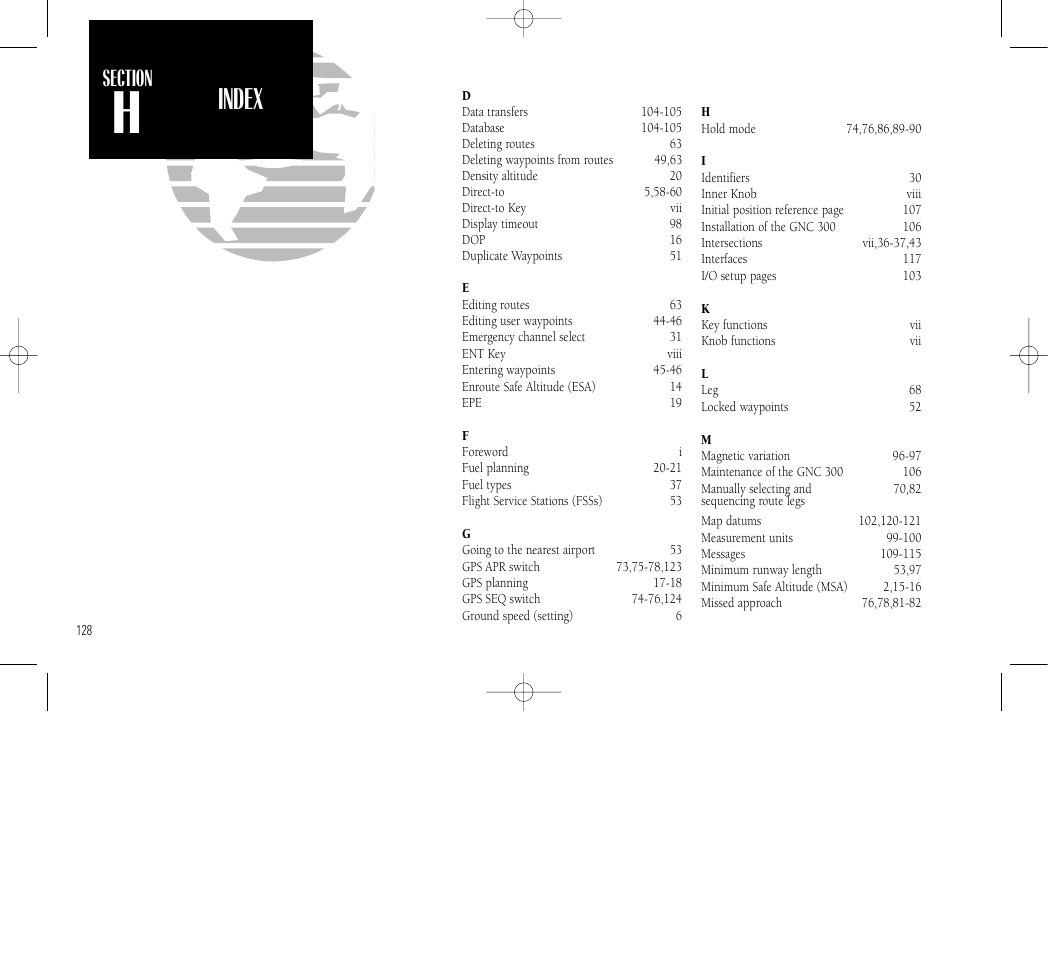 Appendix g, Index | Garmin GNC 300 User Manual | Page 138 / 142