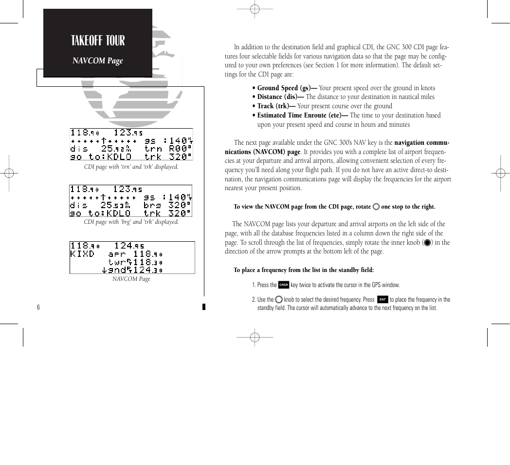 Reference, Takeoff tour | Garmin GNC 300 User Manual | Page 16 / 142