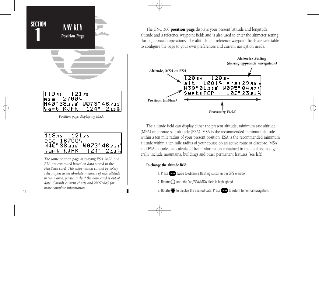 Reference, Nav key | Garmin GNC 300 User Manual | Page 24 / 142