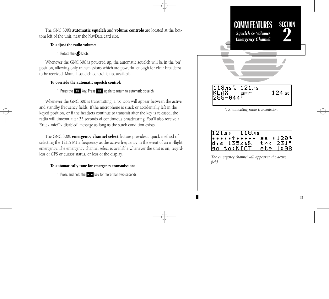 Reference, Comm features | Garmin GNC 300 User Manual | Page 41 / 142