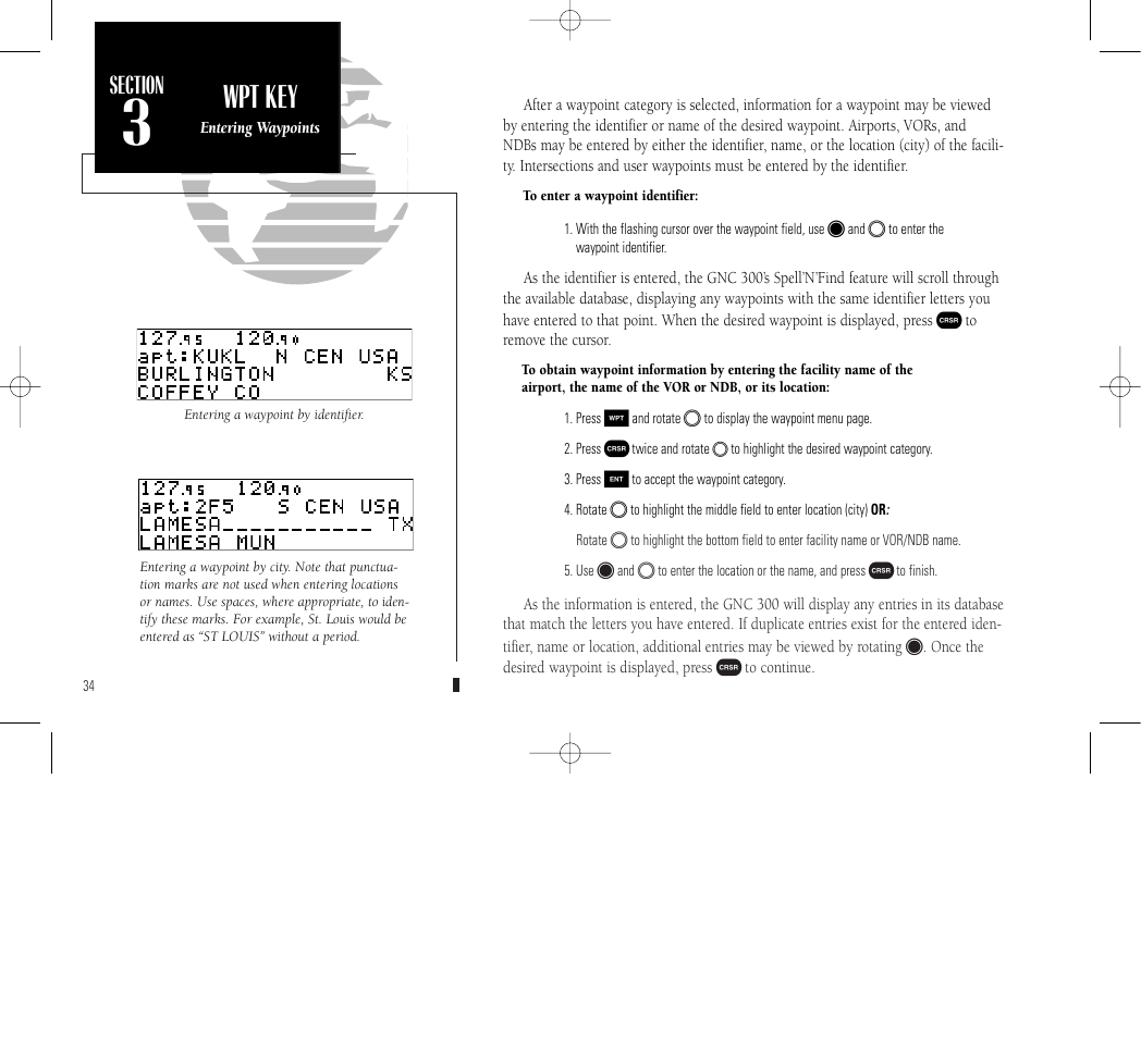 Reference, Wpt key | Garmin GNC 300 User Manual | Page 44 / 142