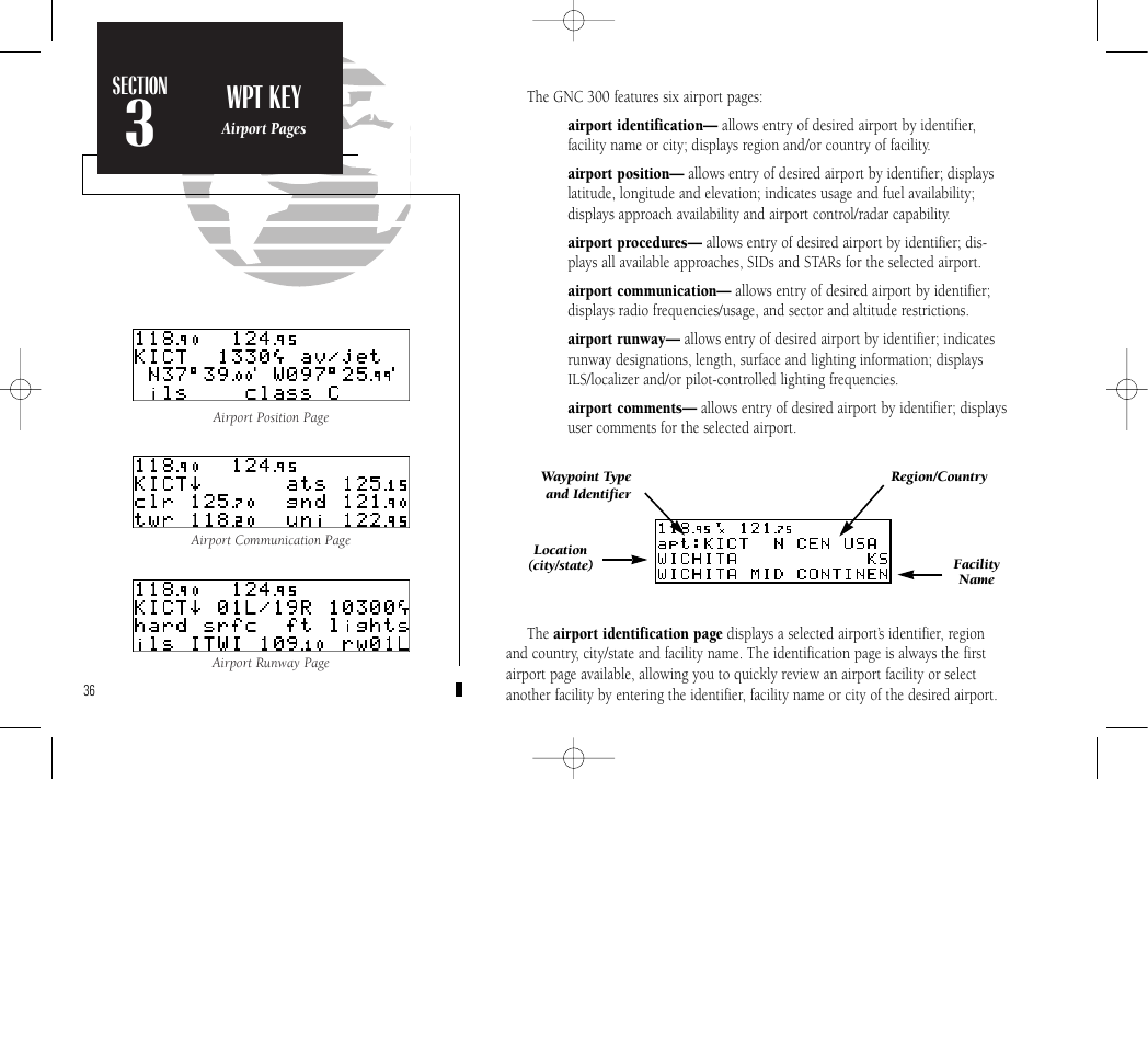 Reference, Wpt key | Garmin GNC 300 User Manual | Page 46 / 142