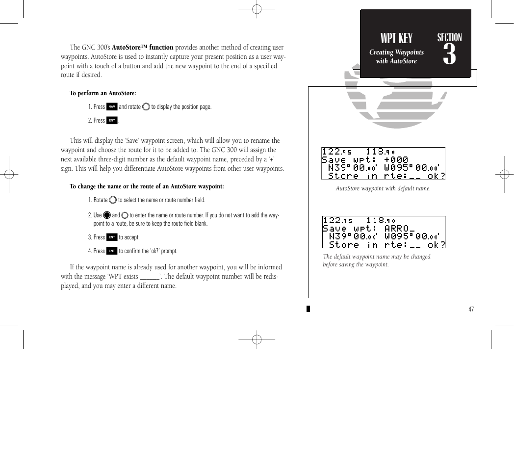 Reference, Wpt key | Garmin GNC 300 User Manual | Page 57 / 142