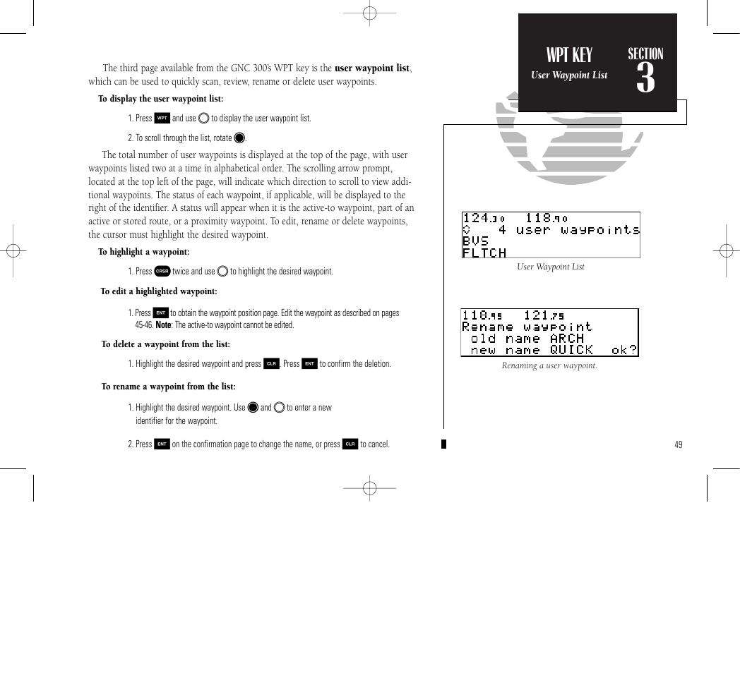 Reference, Wpt key | Garmin GNC 300 User Manual | Page 59 / 142