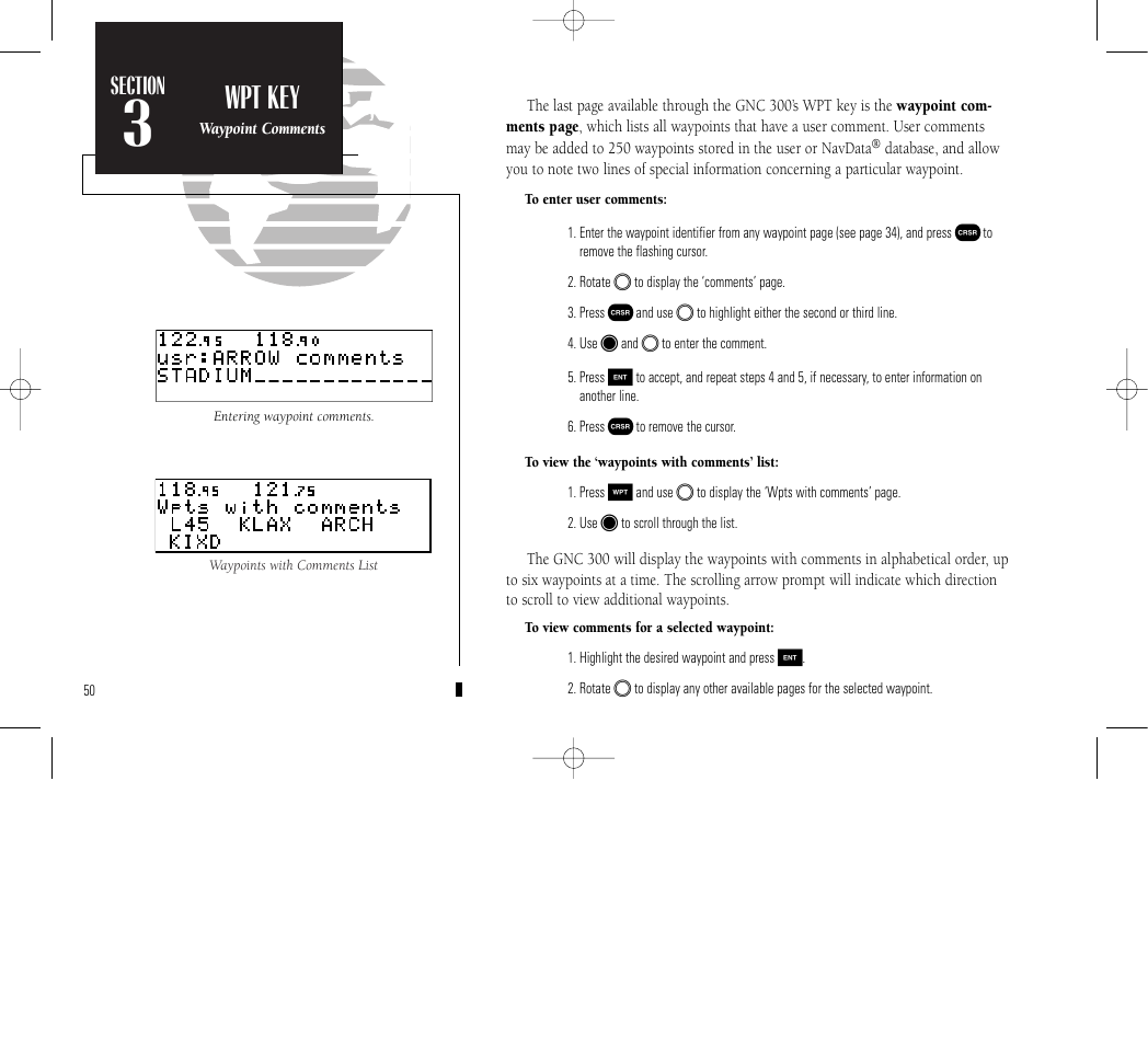 Reference, Wpt key | Garmin GNC 300 User Manual | Page 60 / 142