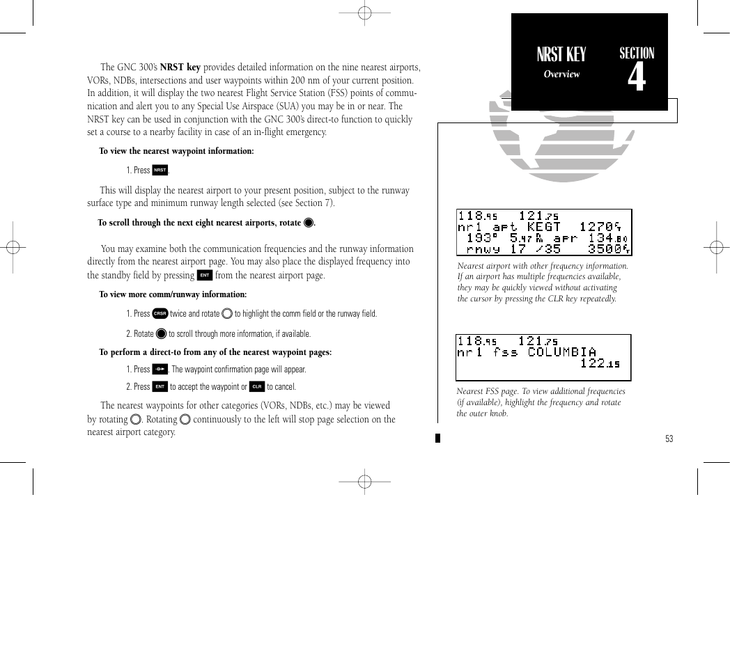 Reference, Nrst key | Garmin GNC 300 User Manual | Page 63 / 142