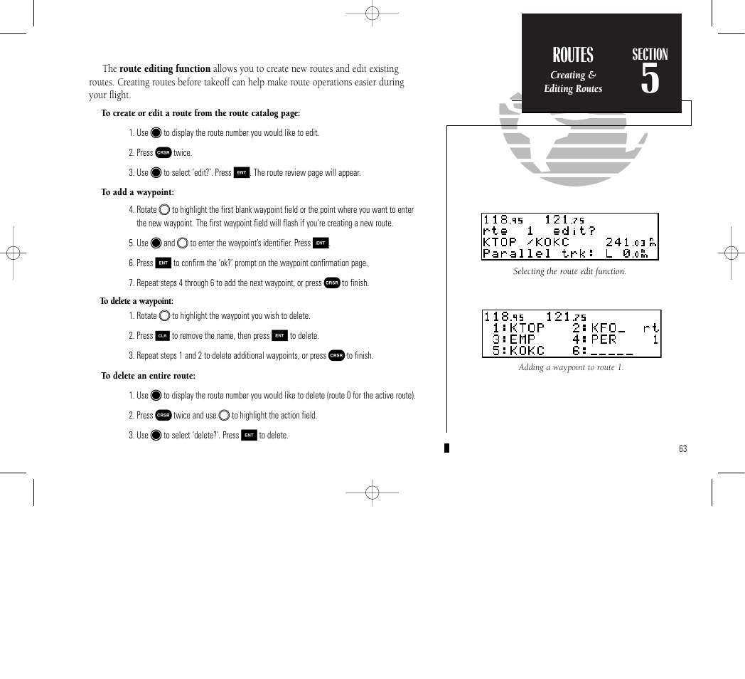 Appendix a, Routes | Garmin GNC 300 User Manual | Page 73 / 142