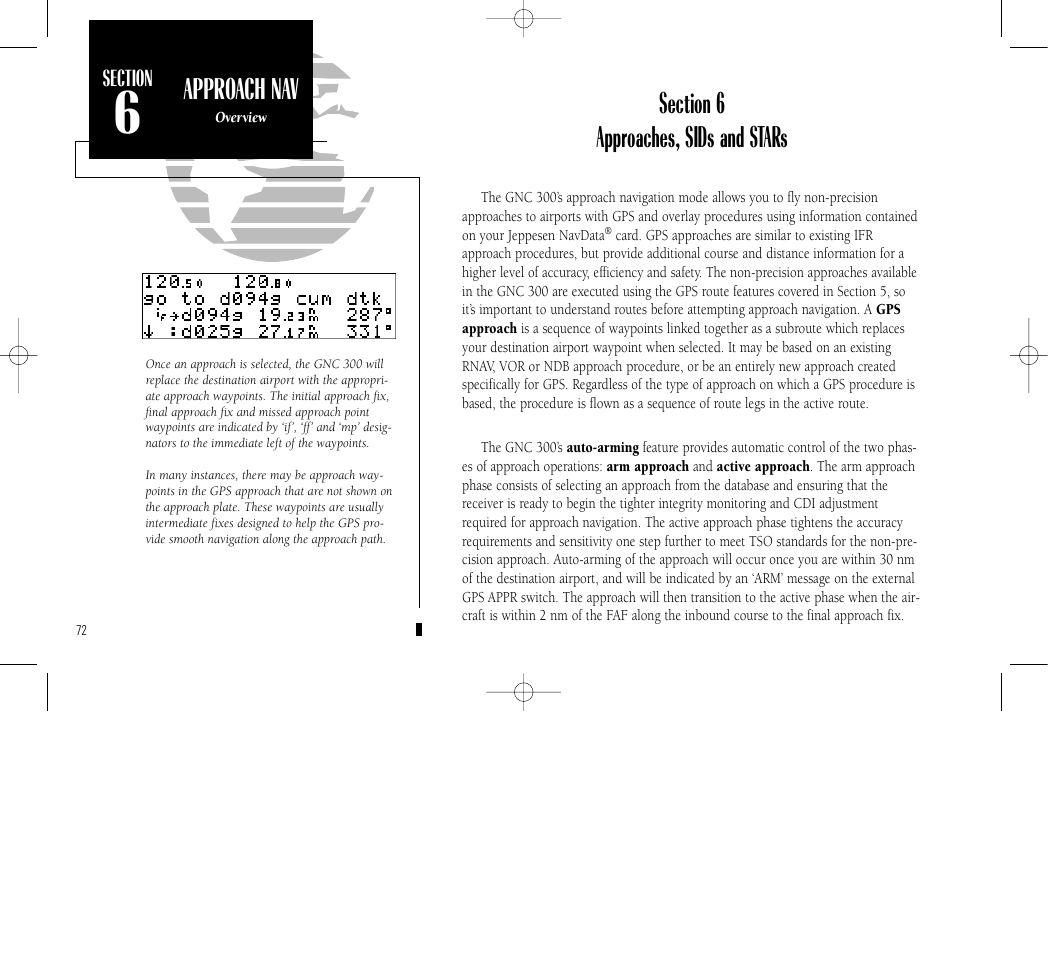 Approach navi- gation, Approach nav | Garmin GNC 300 User Manual | Page 82 / 142