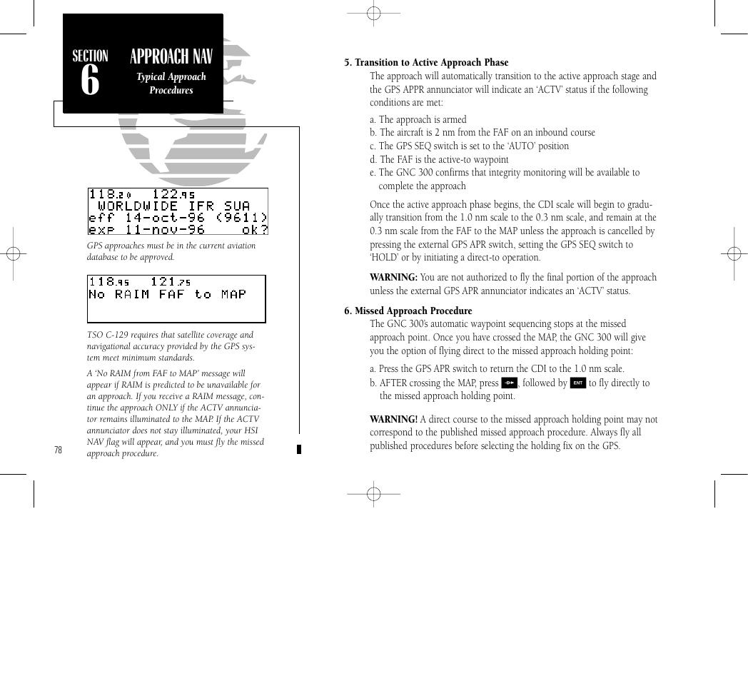 Approach navi- gation, Approach nav | Garmin GNC 300 User Manual | Page 88 / 142