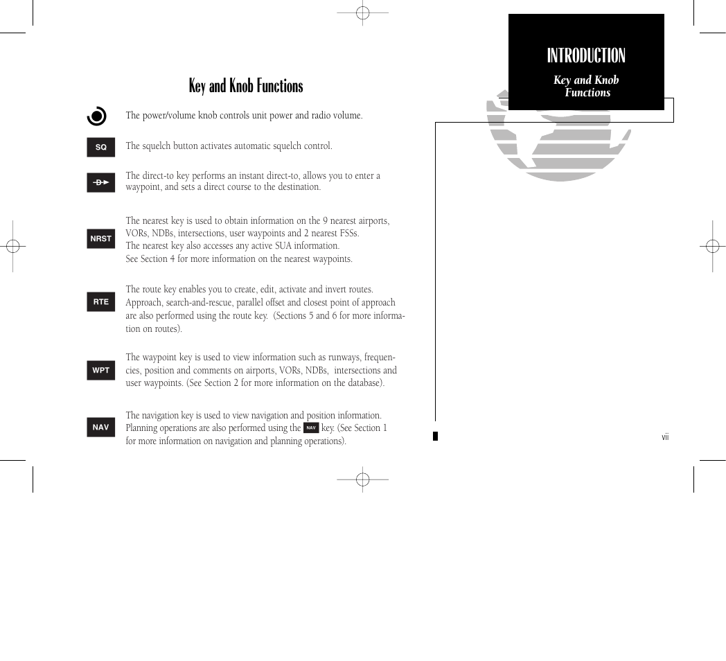 Introduction, Key and knob functions b | Garmin GNC 300 User Manual | Page 9 / 142