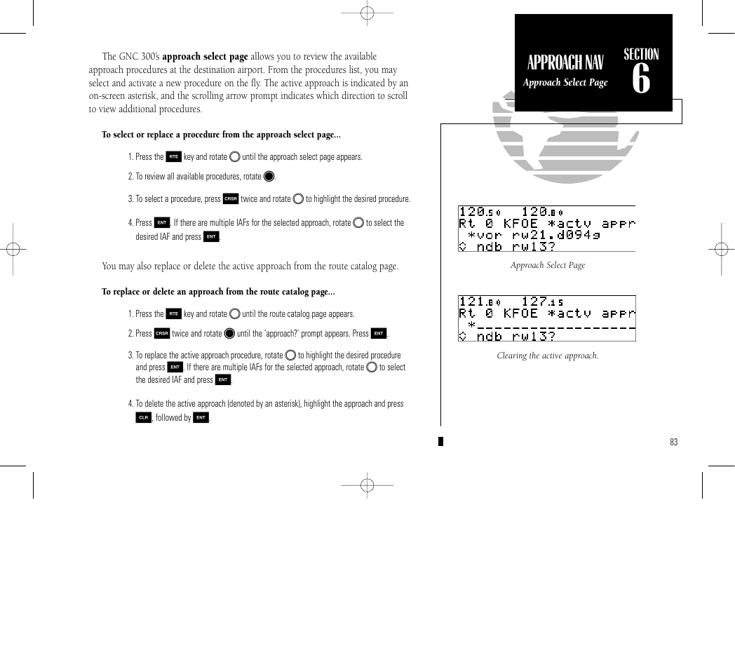 Approach navi- gation, Approach nav | Garmin GNC 300 User Manual | Page 93 / 142