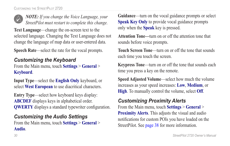 Audio settings; see | Garmin StreetPilot 2720 User Manual | Page 36 / 52