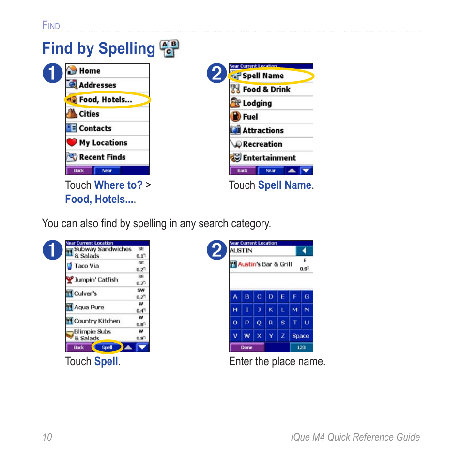 Find by spelling | Garmin iQue M4 User Manual | Page 10 / 36