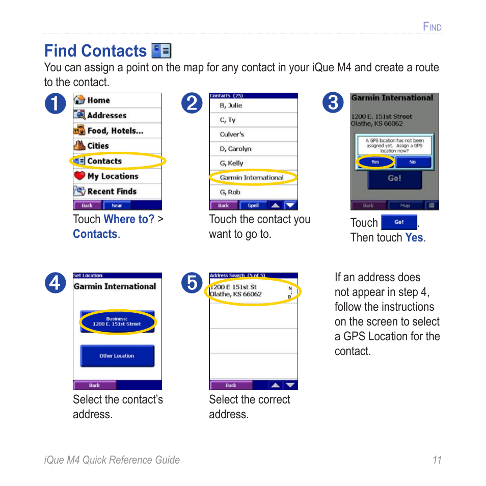 Find contacts | Garmin iQue M4 User Manual | Page 11 / 36