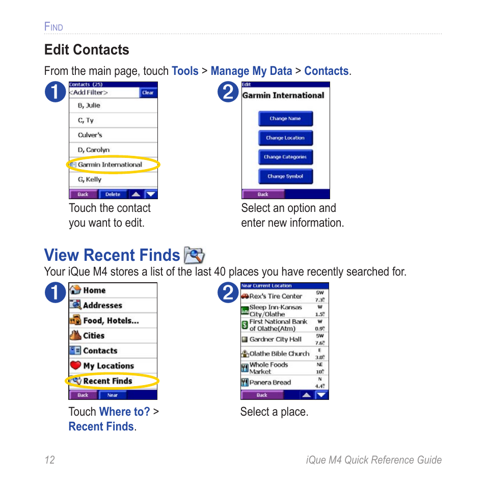 View recent finds | Garmin iQue M4 User Manual | Page 12 / 36