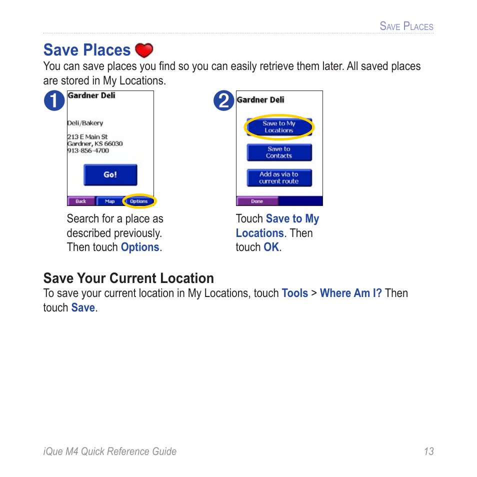 Save places | Garmin iQue M4 User Manual | Page 13 / 36