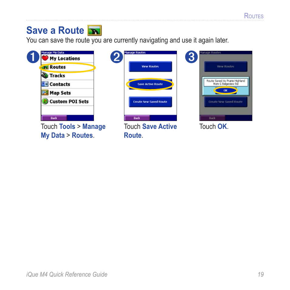 Save a route | Garmin iQue M4 User Manual | Page 19 / 36