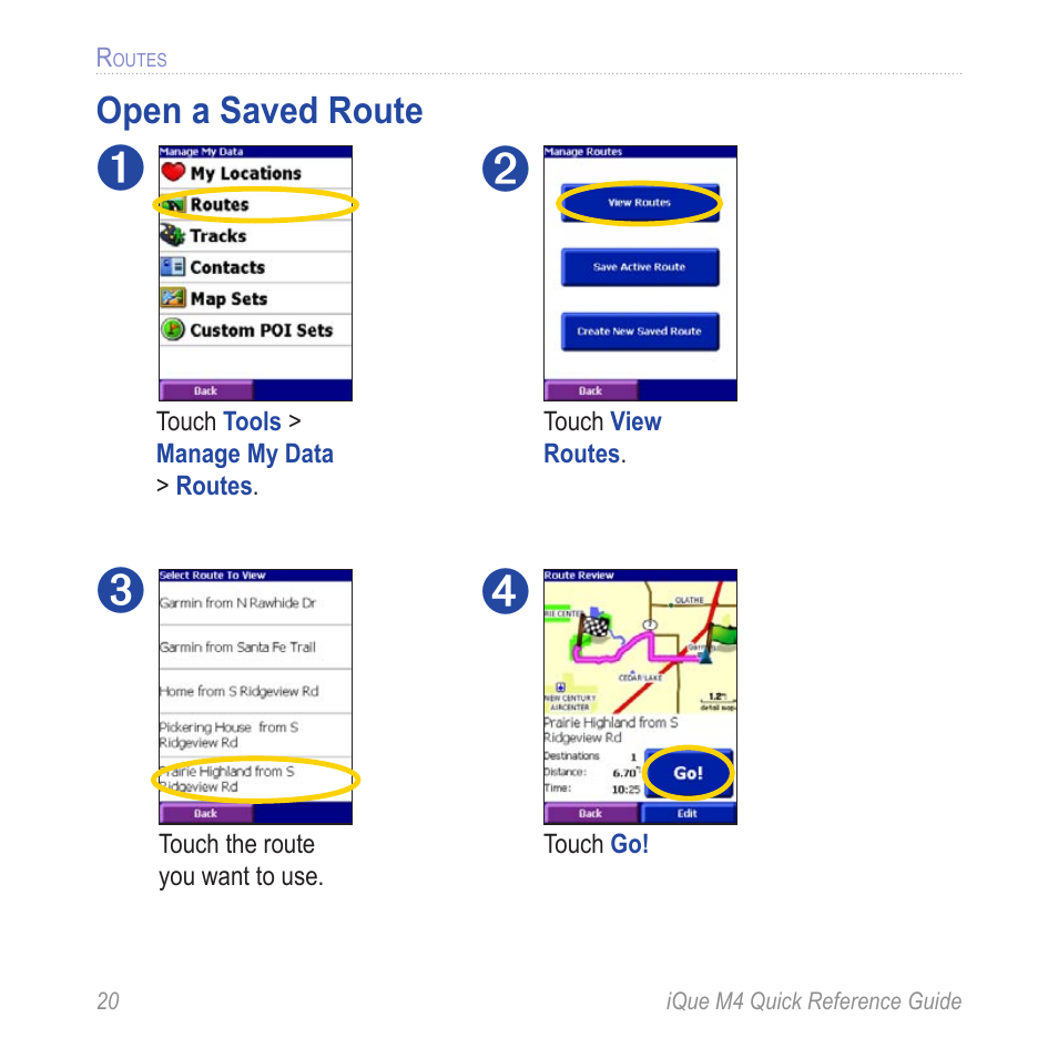 Open a saved route | Garmin iQue M4 User Manual | Page 20 / 36