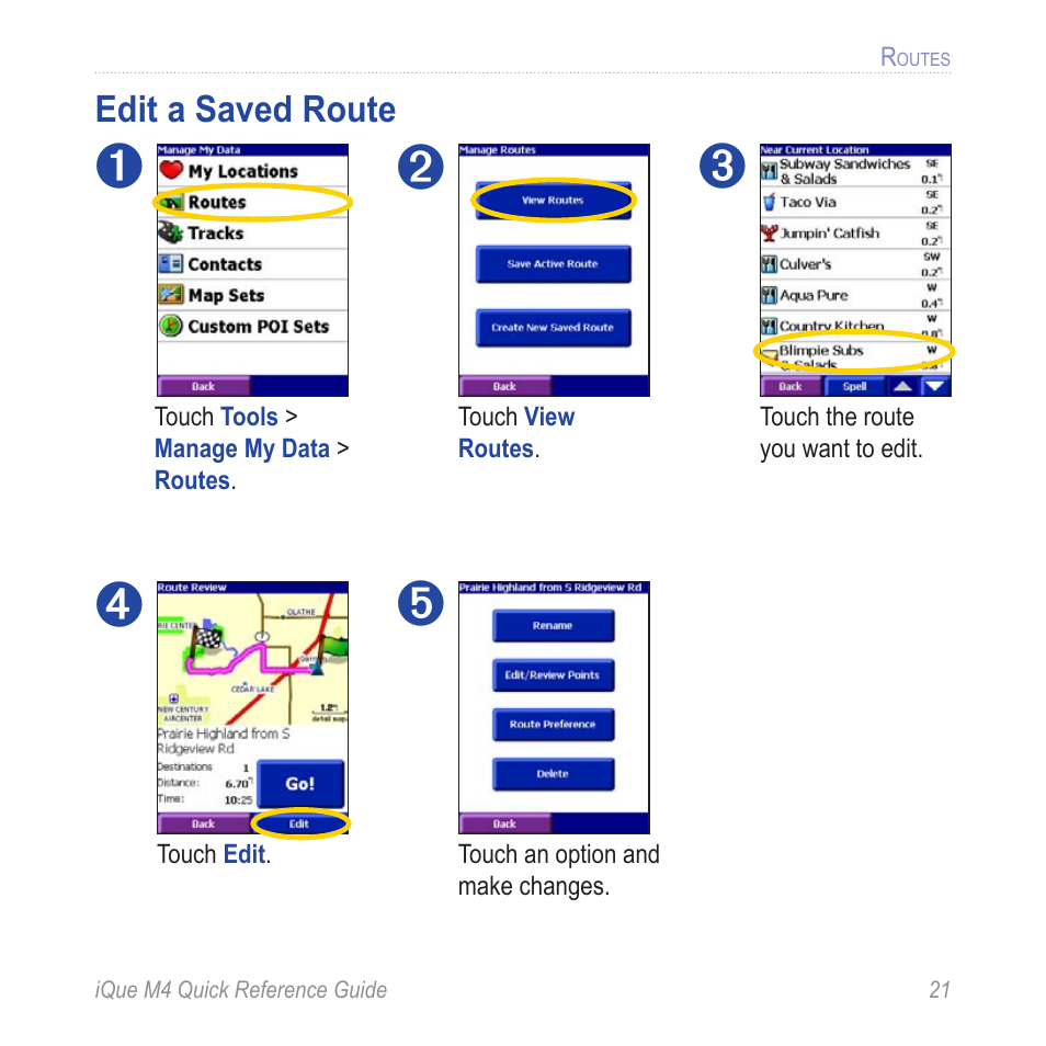 Edit a saved route | Garmin iQue M4 User Manual | Page 21 / 36