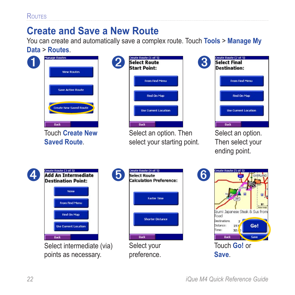 Create and save a new route | Garmin iQue M4 User Manual | Page 22 / 36