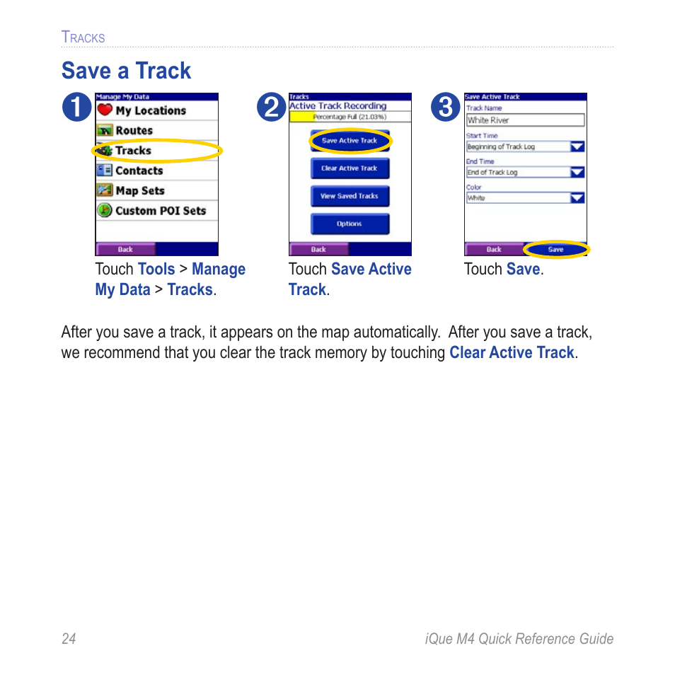 Save a track | Garmin iQue M4 User Manual | Page 24 / 36