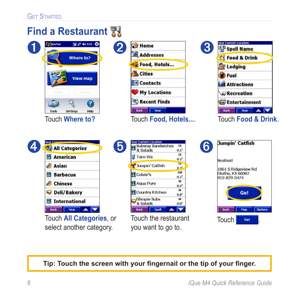 Find a restaurant | Garmin iQue M4 User Manual | Page 6 / 36