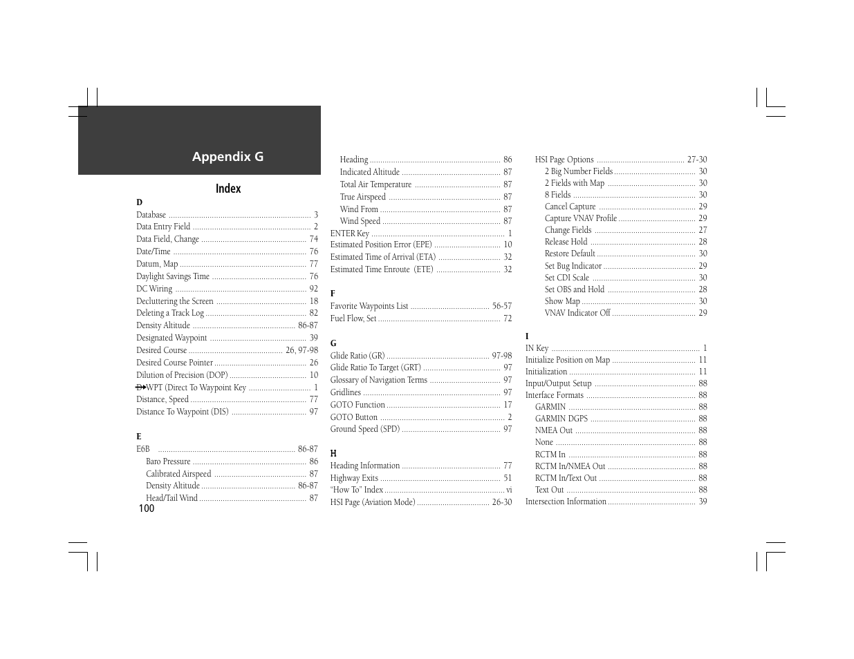 Appendix g, Index | Garmin GPSMAP 295 User Manual | Page 110 / 116